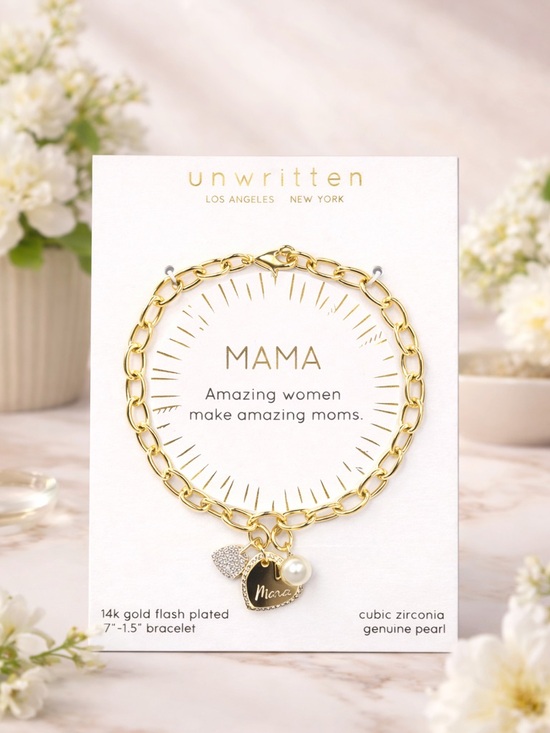 Unwritten Jewelry - Unwritten “Mama” Gold Charm Bracelet w/ Pearl & CZ – 14k Gold Flash Plated NWT
